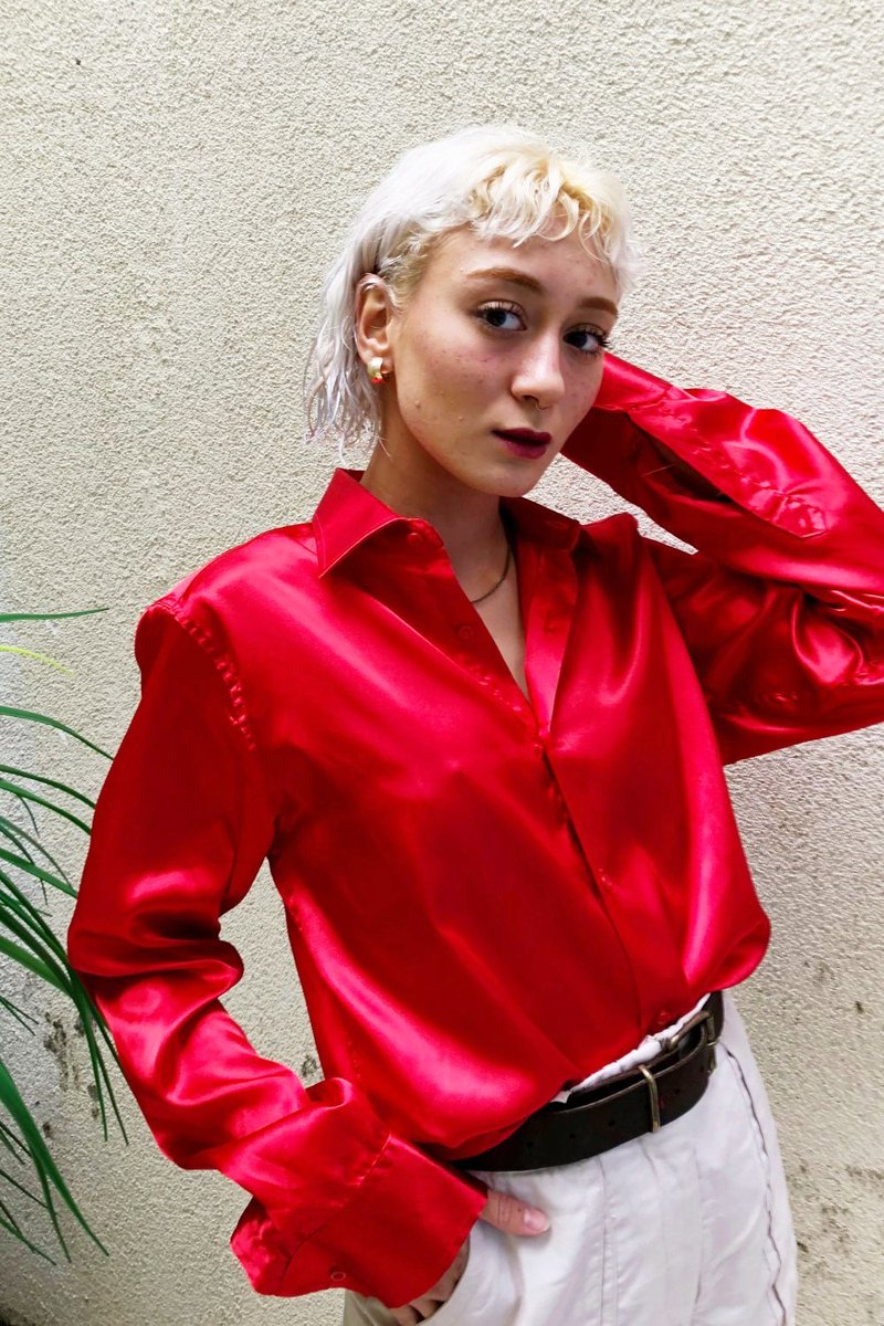 red satin blouse