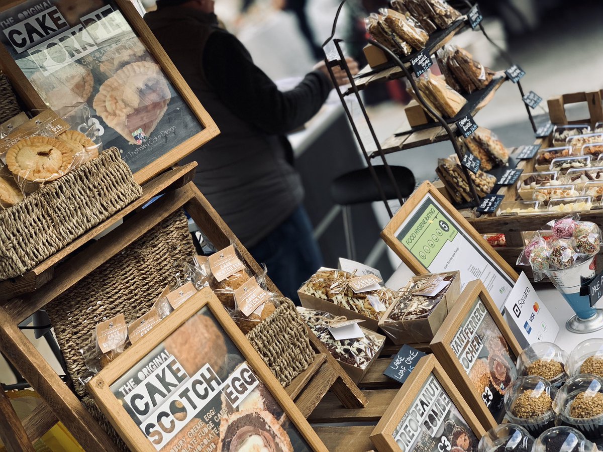 STCakeDesign's tweet photo. Good morning #Salford! Another chance to put on the coat and come out of the house for cakey treats!

Find us @makersmarketmcr @LowryOutlet today until 5pm, to sort out your cake stash for the week! https://t.co/q2I7HHLG4Z