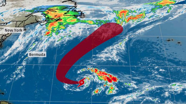 weatherchannel's tweet photo. Tropical Storm #Oscar is expected to become the 8th Atlantic #hurricane of 2018 but will not threaten land: https://t.co/3rGK0uZUAM https://t.co/zUgMCWARMs
