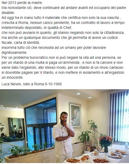 unoscribacchino's tweet photo. #LucaNeves, nato e cresciuto a Roma, ha appena compiuto 30 anni.

Ma è un #ItalianoSenzaCittadinanza da alcuni anni anche senza permesso per restare in questo suo Paese, l'unico che conosce.

E una legge discriminatoria lo rende #StranieroNellaSuaNazione.

https://t.co/wyAPBv3eo2 https://t.co/VKpUABuw5H
