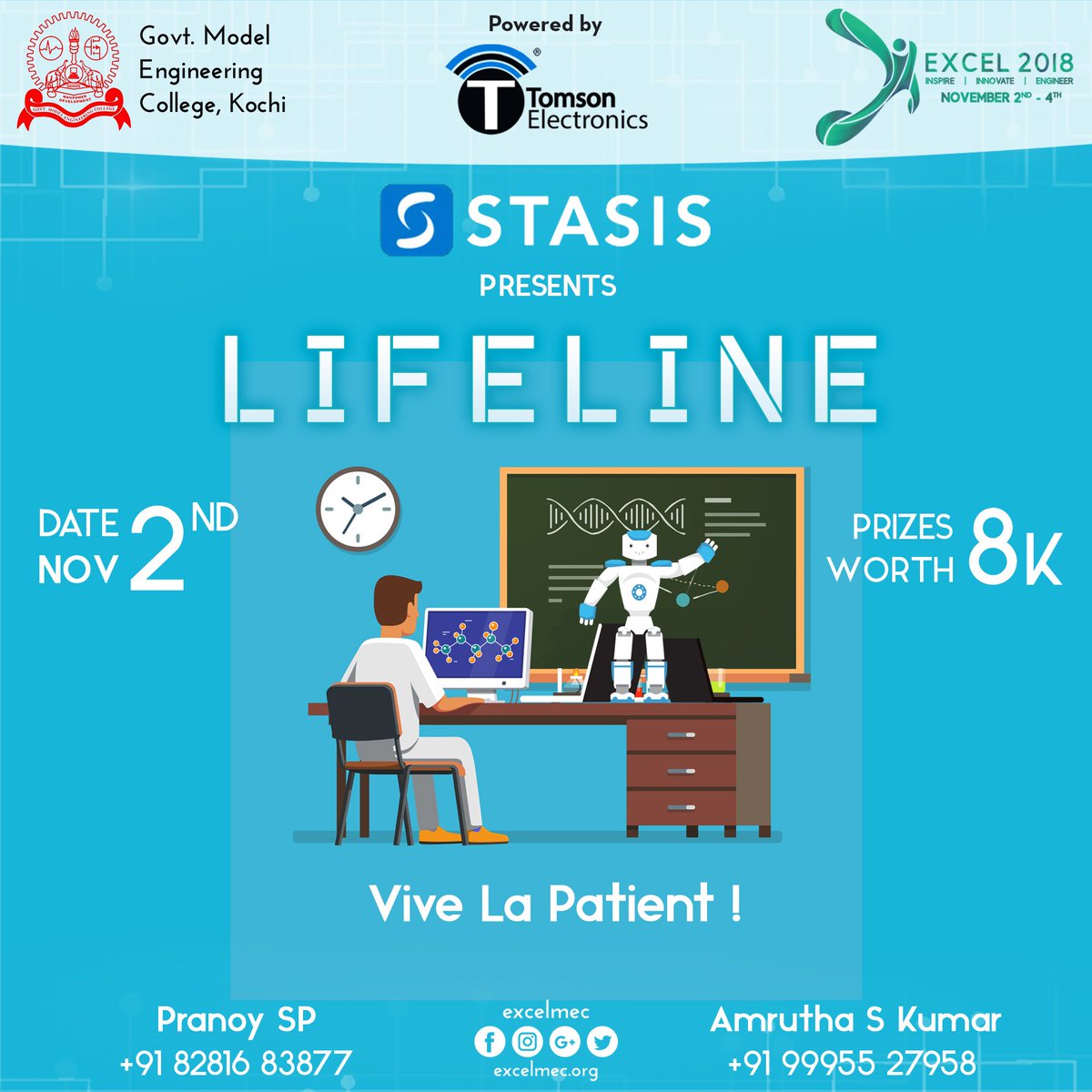 excelmec's tweet photo. Lifeline gives the platform for you to save lives. Internship experience with Stasis Labs for winners to boot. Analyse! Debug! Market it! At the end of day there's only one motive: Vive la patient.

Visit : https://t.co/YLgUEq6oWQ 
#ExcelMEC #Excel2018 #Biomedical https://t.co/J6iLXxtFrD