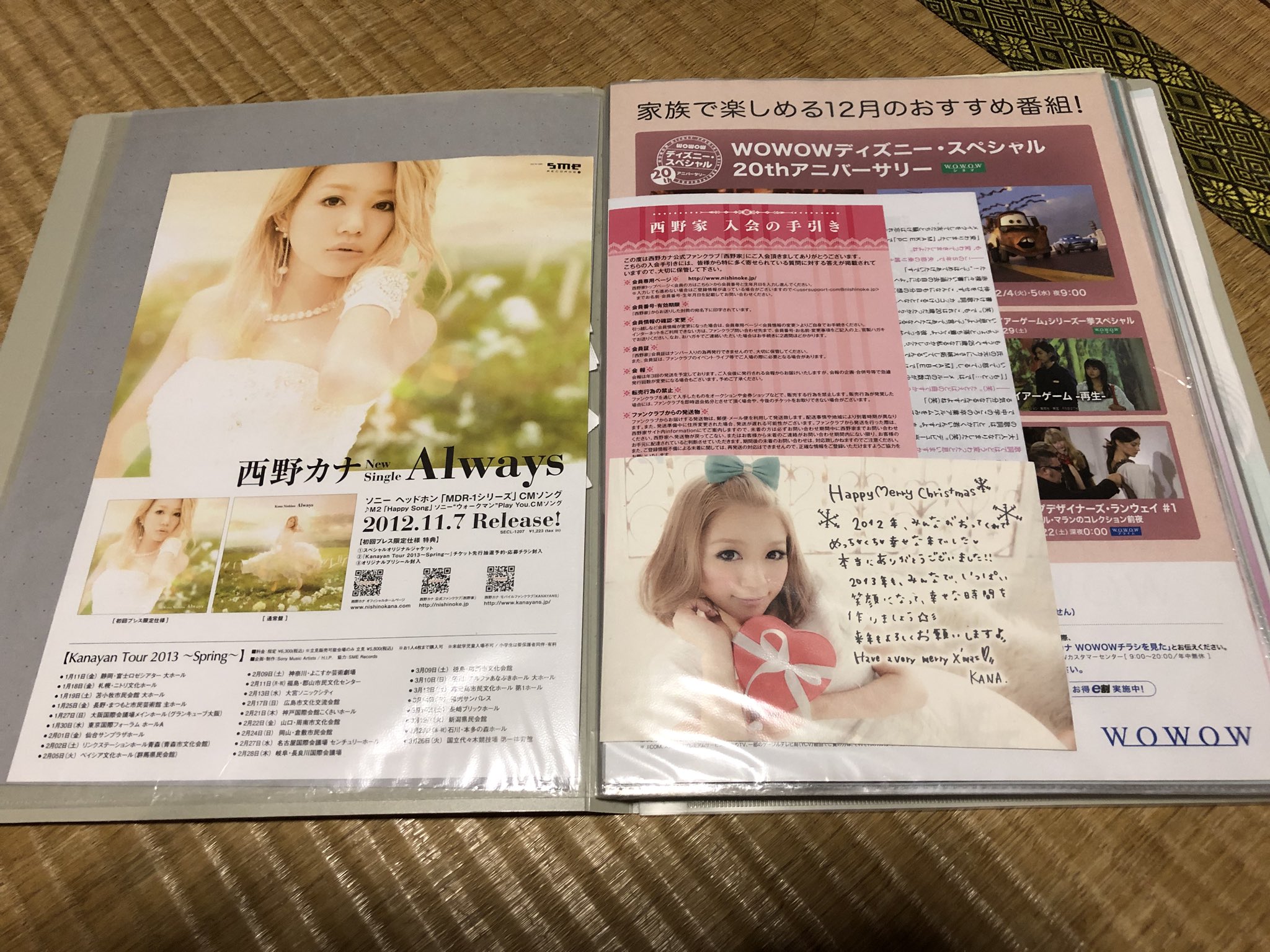 Ueda 実はカナファイルみたいなものを作っていまして いままでいったライブのパンフレットや会報とか西野家からきたハガキをとってあります こうやって振り返るといろいろ思い出が蘇ります 12年にきいたalwaysなつかしい 西野カナ カナやん 西野家