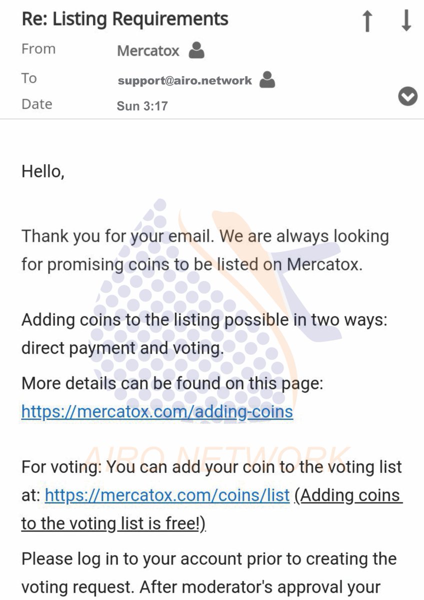 NetworkAiro's tweet photo. We have started contacting different exchanges for requirements to list Airo.
Listing will be done hopefully sooner than its expected. 
➡️ Send ETH to smart contract Airo: 
0xE194dd431a451615c6471f326c75b74A438Dc7D4
#Airo #Aviation #eth #mercatox  #hotbit
Airo to the moon 🔥🚀🔥 https://t.co/cAioj1UCbj