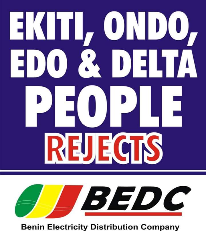 IyohaDavis's tweet photo. @tundefashola @FMPWH Ekiti, Edo, Ondo and Delta reject every attempt to renew @BEDCpower licence we are tried of paying for darkness and estimated billing system their license  will expire Oct 31st.
Pls RT until it to the people in power thanks. https://t.co/9pZb5IJEY9
