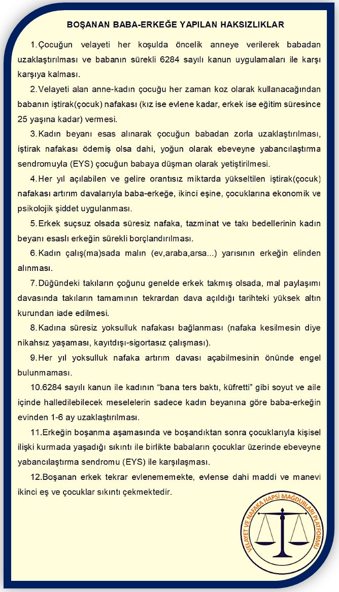 istiraknafaka's tweet photo. #MeseleŞuKi, bizler velayet vede iştirak (çocuk )nafakasından dolayı zor durumdayız. Çocuklarımızla doyasıya vakit geçiremiyoruz.iştirak nafakası artırım davaları vede yüksek oranlı nafaka miktarı arti masrafı bizleri zor durumda birakıyor.#velayetialanmasrafınıkarsılamalı https://t.co/UoplUty7oy