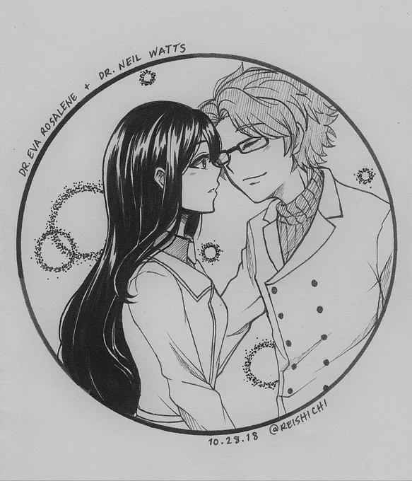 Day 28 #Inktober2018 Super stressed out with school stuff that I decided to browse my evergrowing gallery of pretty fanarts to de-stress. I then came across fanarts of Eva and Neil from #ToTheMoon and I just knew I had to draw them. They're so cute. ❤ 