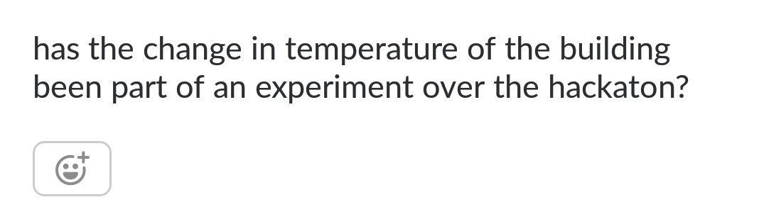 Time_MCR's tweet photo. Question from @HackManchester participant: "Has the change in temperature of the building been part of an experiment over the #hackathon?"
*Disclaimer*: it wasn't us! But could your body clock be partly to blame?
#HackMCR #MSF18 #TickTockBodyClock https://t.co/rSLU5cjUcY