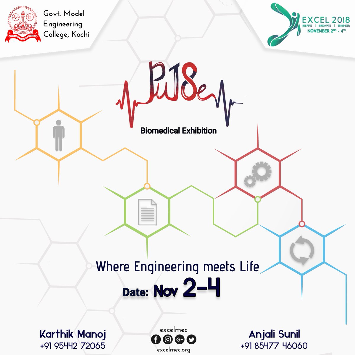 excelmec's tweet photo. Excel 2018 presents Pulse'18, where Engineering and Medicine rendevous. An opportunity for budding engineers to gain practical knowledge.
The Biomedical Exhibition, Pulse'18 is here, are you?

Visit: https://t.co/aQ8Ezt3i5N

#ExcelMEC #Excel2018 #Pulse #Biomedical #Exhibition https://t.co/pxH2es6gjb