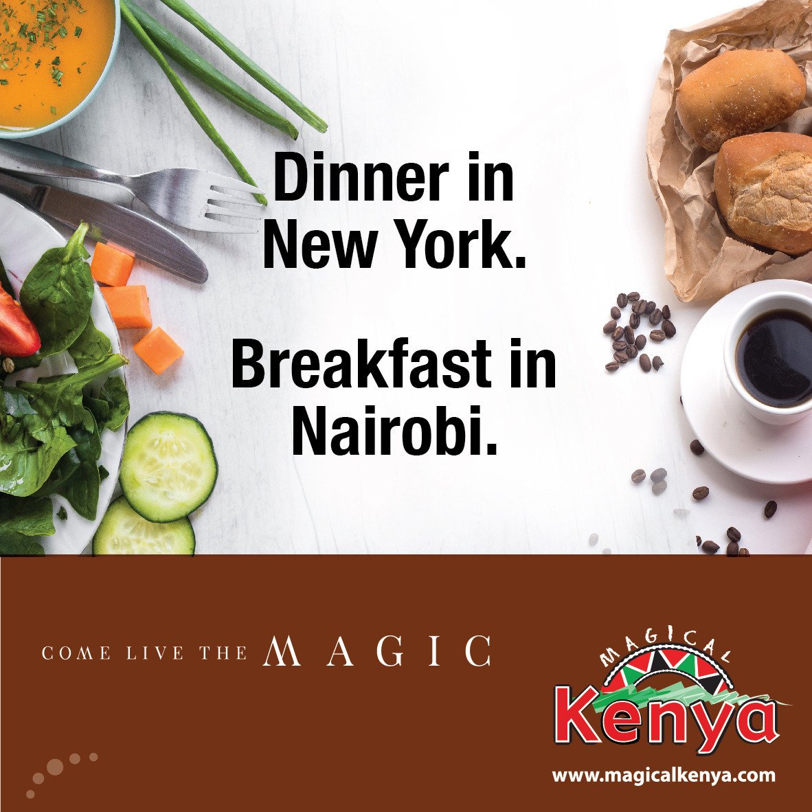 Dinner in NY, breakfast in NRB. The KQ direct flight will enable travelers to taste the authentic and diverse experiences Kenya has to offer. #NYC2Nairobi #ComeLivetheMagic #MagicalKenya #KQDirectFlight