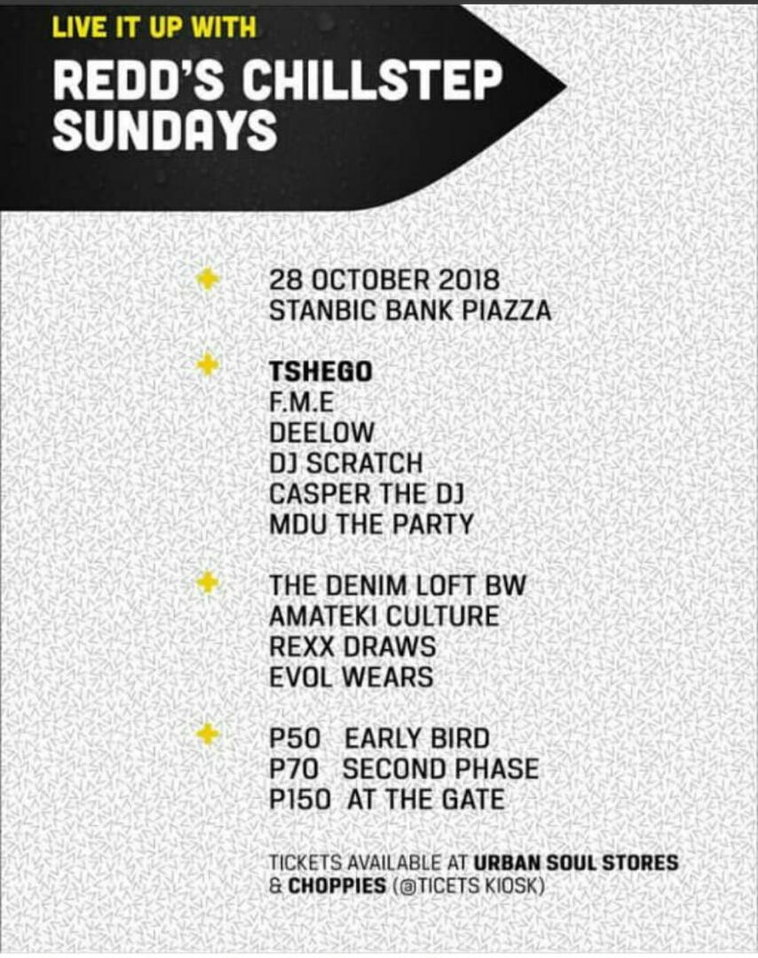 DeeBondFME's tweet photo. Quick message, you can't miss today's #ReddsChillstepSundays
#ARTCOMESFIRST 🎨
P100 at the gate Before 6pm (P150 after 6pm)
@thapartypapi
@Casper_thedj
@DodomaniaB FME
@Piet_TheDj FME
@JoziStraight_Dj FME
@DJScratchBW
#deelow https://t.co/hEc1quln3c