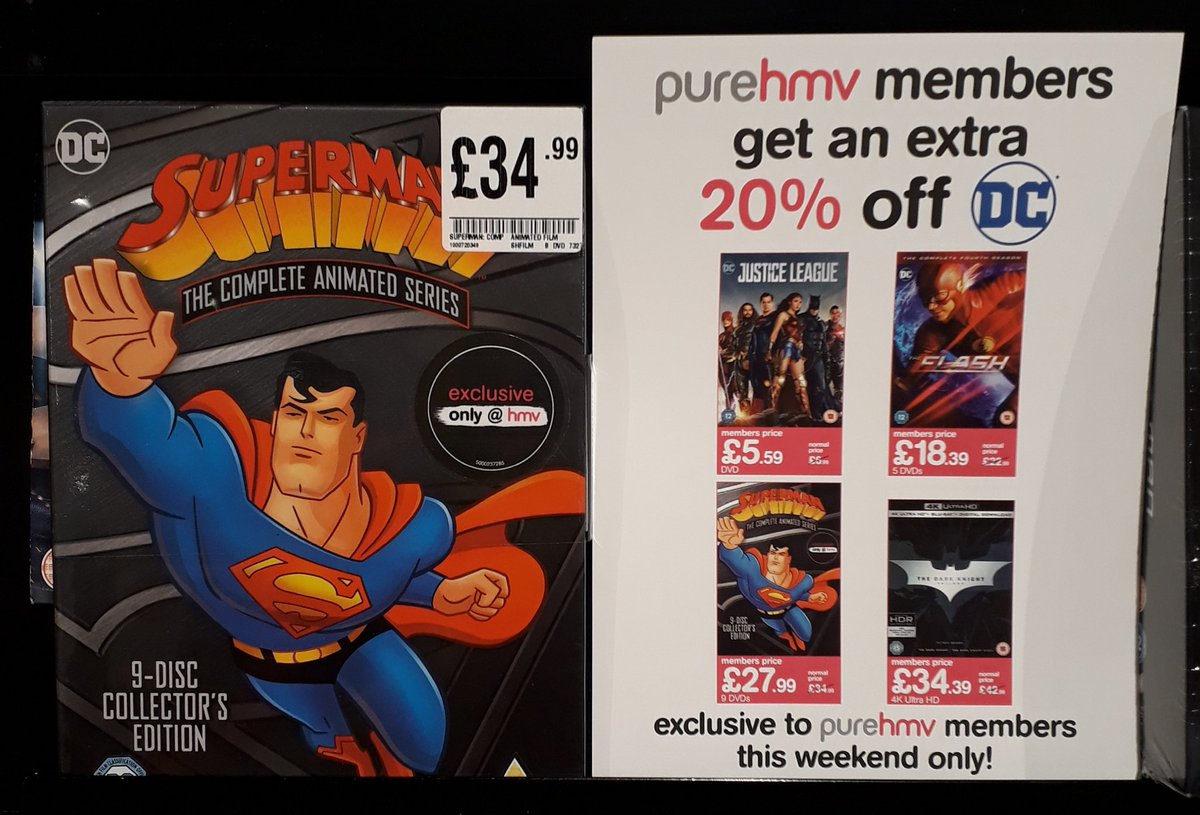 hmvIpswich's tweet photo. Today is the last day to get 20% off DC #DVD #BluRay &amp; #4K with a @purehmv card. We're open 10:30-4:30 #hmvComicWeek @DCComics https://t.co/sqJcqSCCGv
