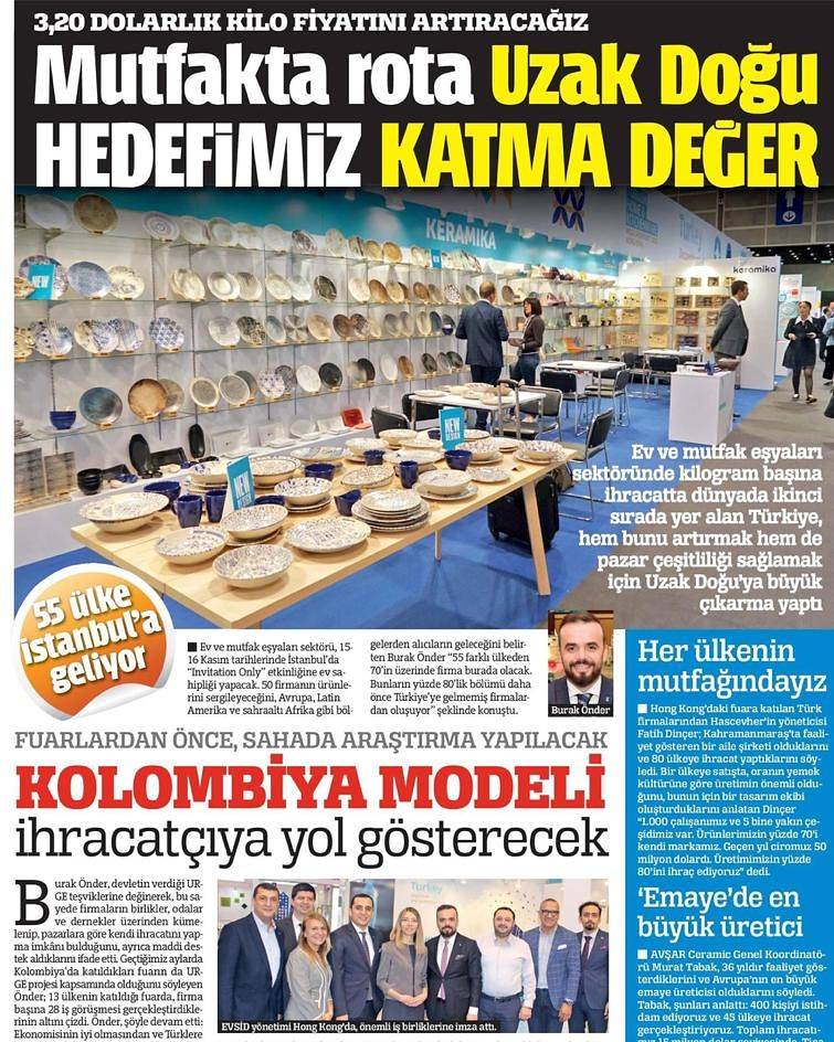 "MUTFAKTA ROTA UZAKDOĞU, HEDEFİMİZ KATMA DEĞER..." Milli katılım organizasyonunu gerçekleştirdiğimiz Hong Kong Mega Show fuarımız ve Istanbul'da Kasım ayında düzenleyeceğimiz Invitation Only etkinliğimiz Turkiyegazetesi 'nde  geniş yer aldı #evsid #megashow #invitationonly
