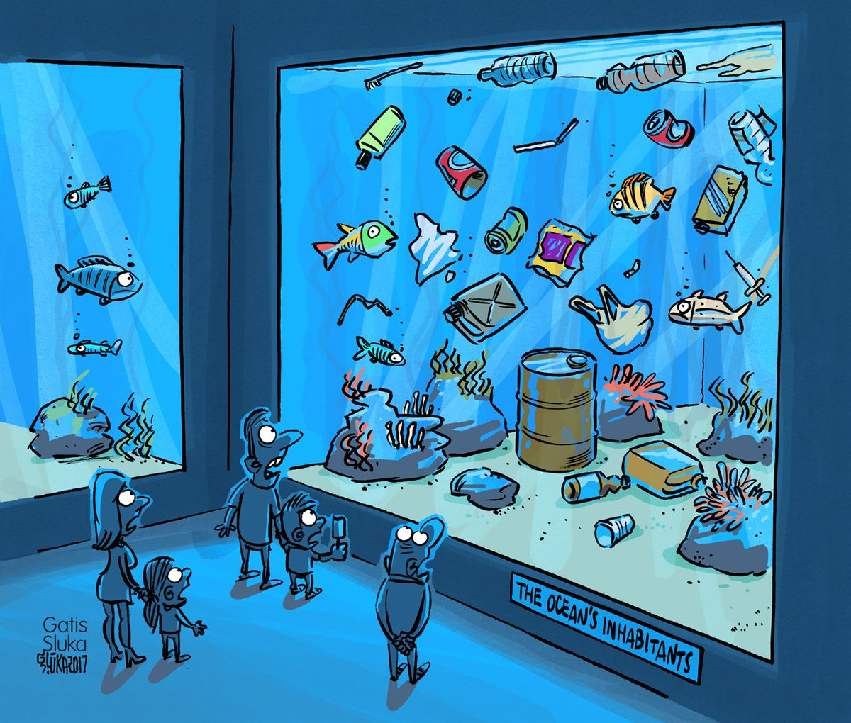 Plastic Waste In Ocean Cartoon