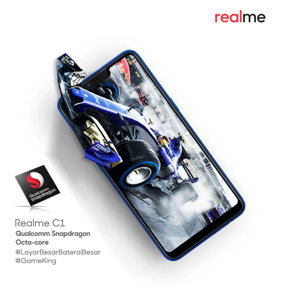 realmeindonesia's tweet photo. Ngga usah takut nge-lag atau crashed kalau lagi asik main game pakai Realme C1 karena dengan prosesor Qualcomm Snapdragon dan notch screen pasti kamu bakal jadi juara! #LayarBesarBateraiBesar #PowerKing https://t.co/O8F30XYWM9