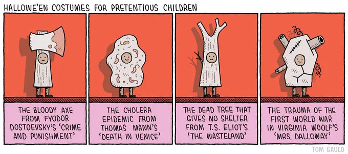 `Hallowe'en costumes for pretentious children' (for yesterday's @guardianreview)
p.s. my new book of postcards is out now, details here: https://t.co/5nPWJfVpak 