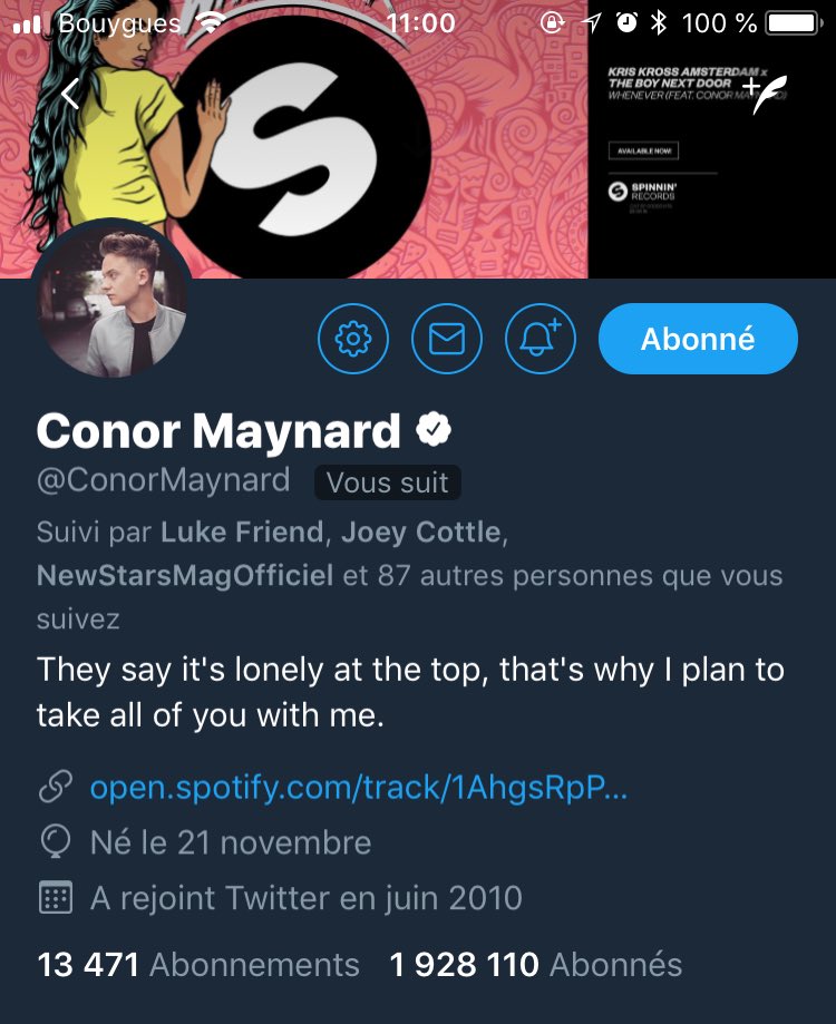 MayniacFR's tweet photo. @ConorMaynard est très proche des 2 millions de followers 👀 Conor is very close to have 2M followers https://t.co/MvFdeNybqW