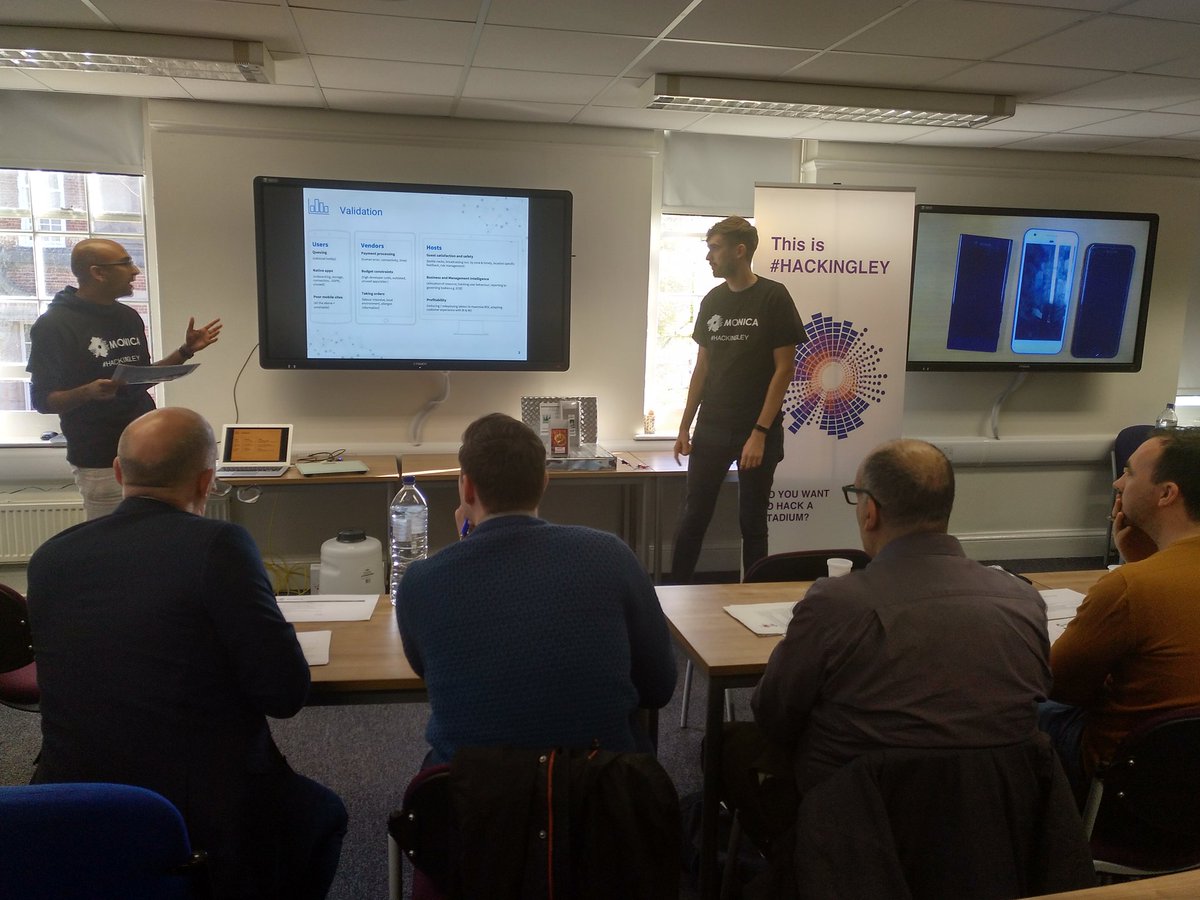 IotTribe's tweet photo. Circa team is now presenting their solution demo on improving customer experience related to food orders. #hackersforgood #hackingley https://t.co/tp8hXch3Lv