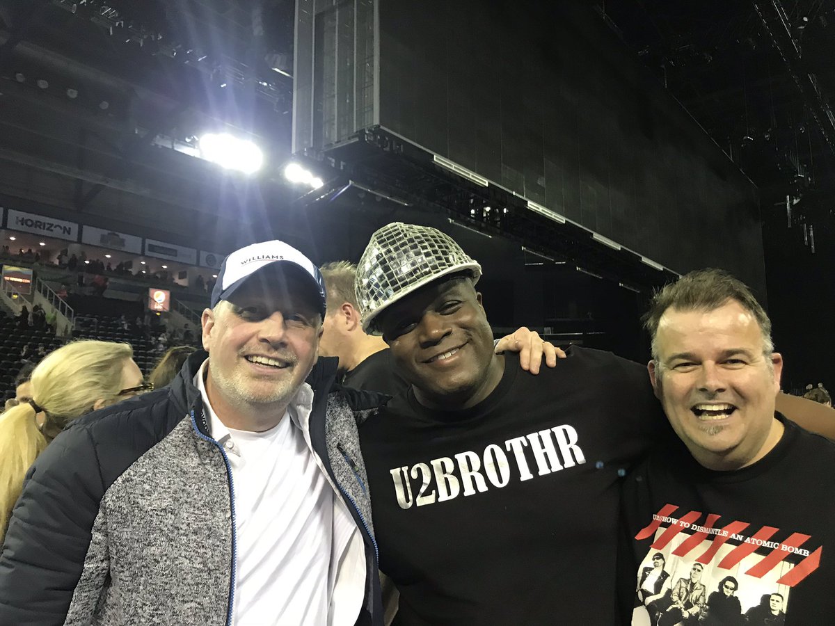 pioneer2thefall's tweet photo. You never know who you might meet at a U2 show 🤘 @U2BROTHR nice to meet you Mark @U2FanFilm #U2eiTour #Belfast1 https://t.co/Y44J1AGarg