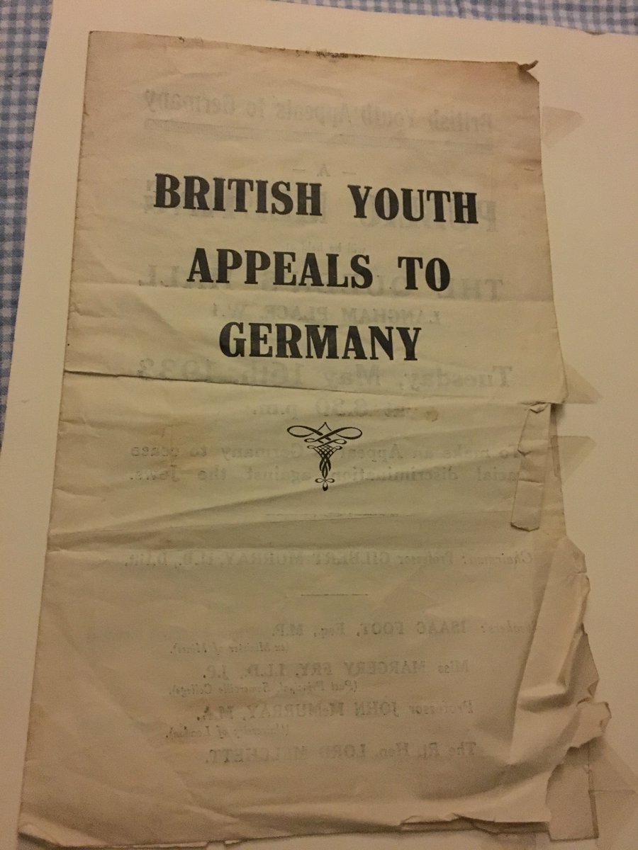 Bloomsbury, 1933, and each week my father & his pals were going to meetings & marches to try to do something, anything, about the rising anti-semitism in Germany. Everyone was fully aware of what was happening. Fully aware. This was six years before the outbreak of war.