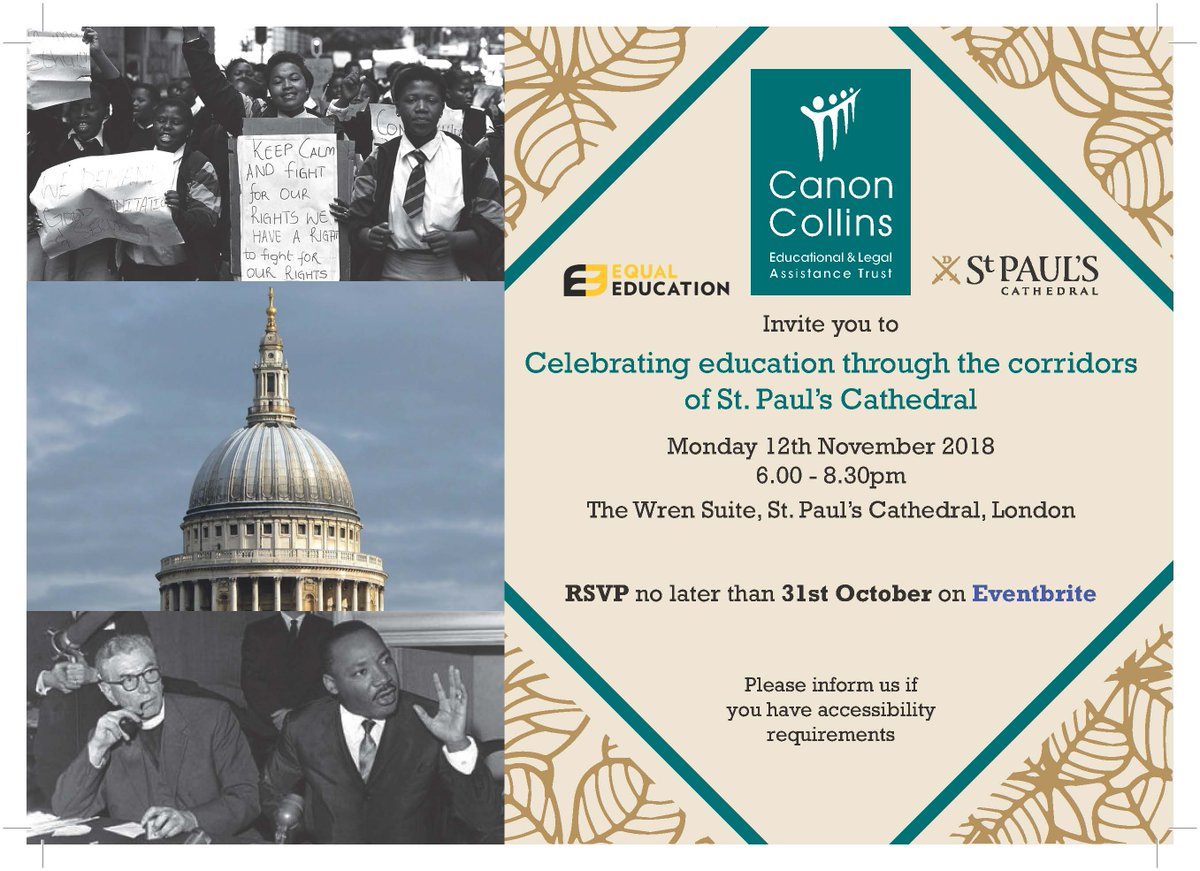 UK friends, my colleagues will be in London in November celebrating 10 years of <a href="/equal_education/">Equal Education</a> youth activism and building new relationships abroad. Join them at St Paul's on 12 November &amp; please spread the word!