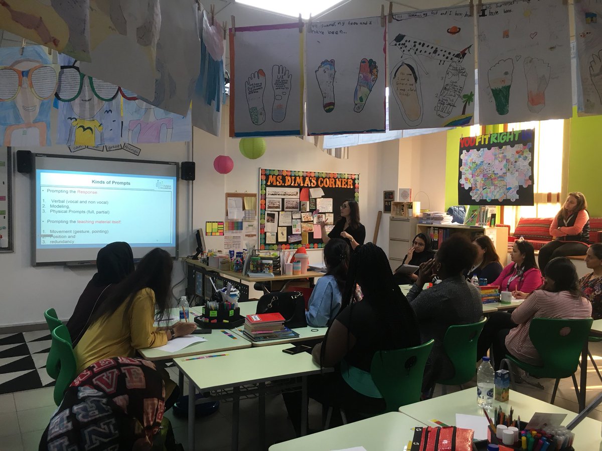 GreenfieldIntS's tweet photo. Ms Yolla from Sulukeyat Centre is giving a 
professional development session on Prompting and Challenging Behaviour to our Learning Assistants.
#pdday #behappybegcs #wearegcs #mygcs #taaleem #inspiringyoungminds https://t.co/oRaWyM6I7c
