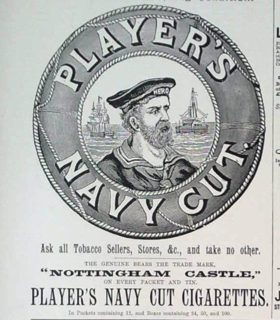 The game's adverts look reasonably authentic to my eye as well. In fact, their advertisement for 'Millicents Cigarettes' is pretty much just a copy of a real advert for Player's Navy Cut cigarettes!