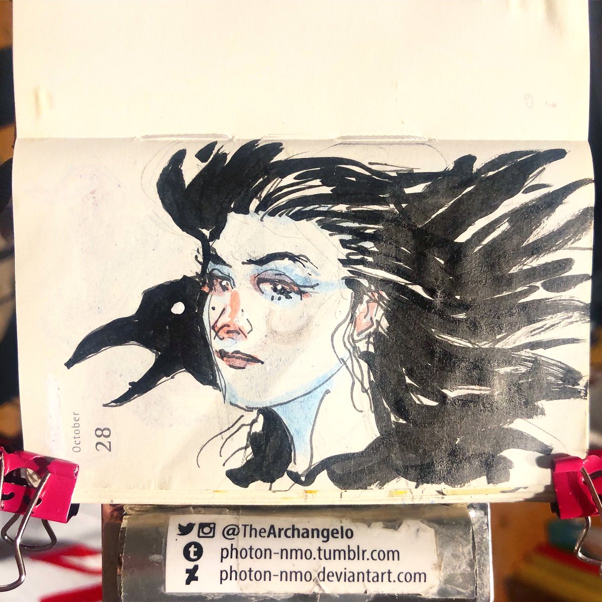 TheArchangelo's tweet photo. #Raven
298 #of365 #Moleskine #moleskineart #moleskinesketchbook #moleskine_arts #moleskine_world #dailysketch #draweveryday #dailydrawing #tinybookcvlt #ded2018 #TheArchangelo #archangelocrelencia #inktober #inktober2018 #mabsdrawlloweenclub #mabsdrawlloweenclub2018 @inktober https://t.co/zXRyn5oLa7