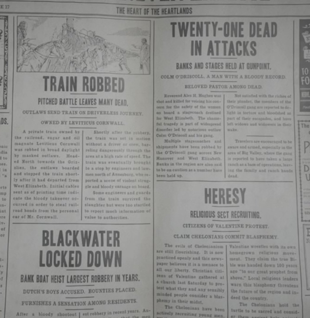 The in-game paper also uses headers & sub-headers in a way that was very characteristic of American journalism. By the end of the 19th century, some British papers (particularly evening & weeklies) started using similar strategies, but it was very much an American invention.