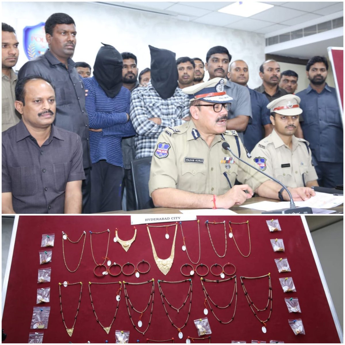 AddlDCPTFHyd's tweet photo. Hyd City Police Commissioner's South Zone Task Force arrested two notorious interstate House Breaking offenders and seized gold ornaments from their possession. https://t.co/xhlcSnSy9l