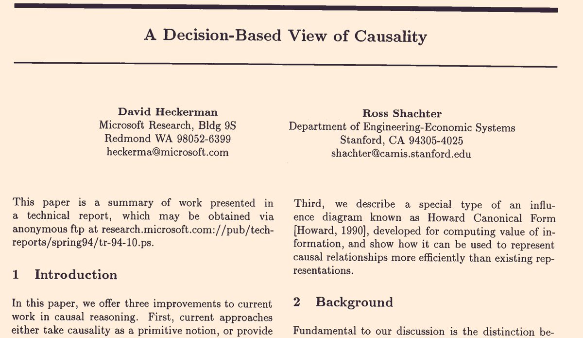 shakir_za's tweet image. #SundayClassicPaper📜: A Decision-based View of Causality. Lots of work going on in causality, so useful to reflect on this view defining causation in terms of unresponsiveness, and on Howard-form influence diagrams (aistats95). 🍂🎃
citeseerx.ist.psu.edu/viewdoc/downlo…