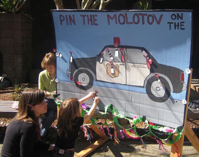 A March 18th photo from San Francisco’s ‘Anarchist Bookfair’ in which leftists encourage children to bomb police cars with Molotov cocktails. 

If you don’t get how dangerously violent the left is, and how deep their radical indoctrination goes, you’re not paying attention.