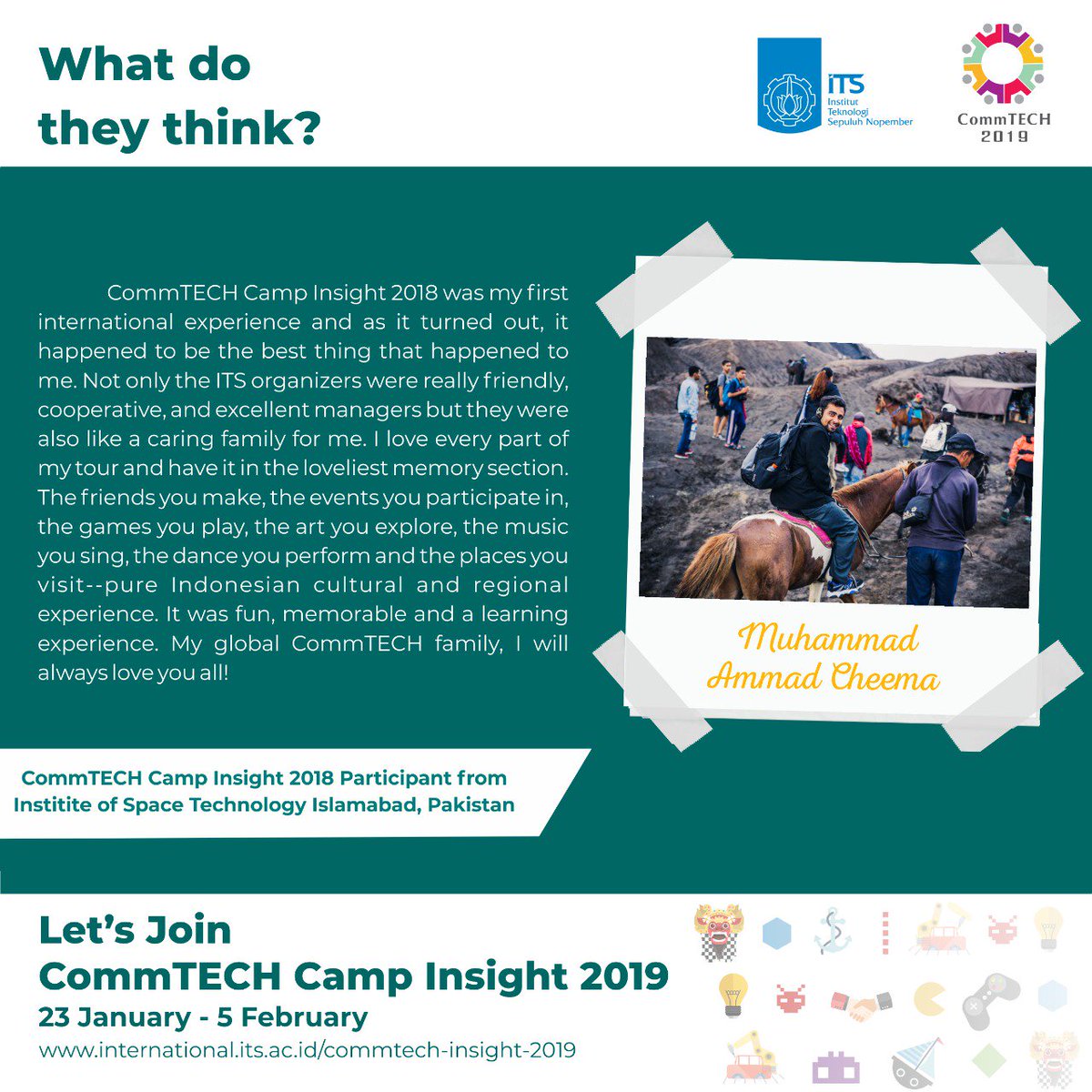 CommTECHITS's tweet photo. Here's another testimony from the previous participant. No more hesitation. Register now for #CommTECH Camp Insight 2019.

@UniversitiesUK @NTUsg @PPITaiwan @MOFA_Taiwan @fengchiauniv @TohokuUniPR @AucklandUni @Perpika @ppitiongkok @permitha https://t.co/ViuNCPkU9m