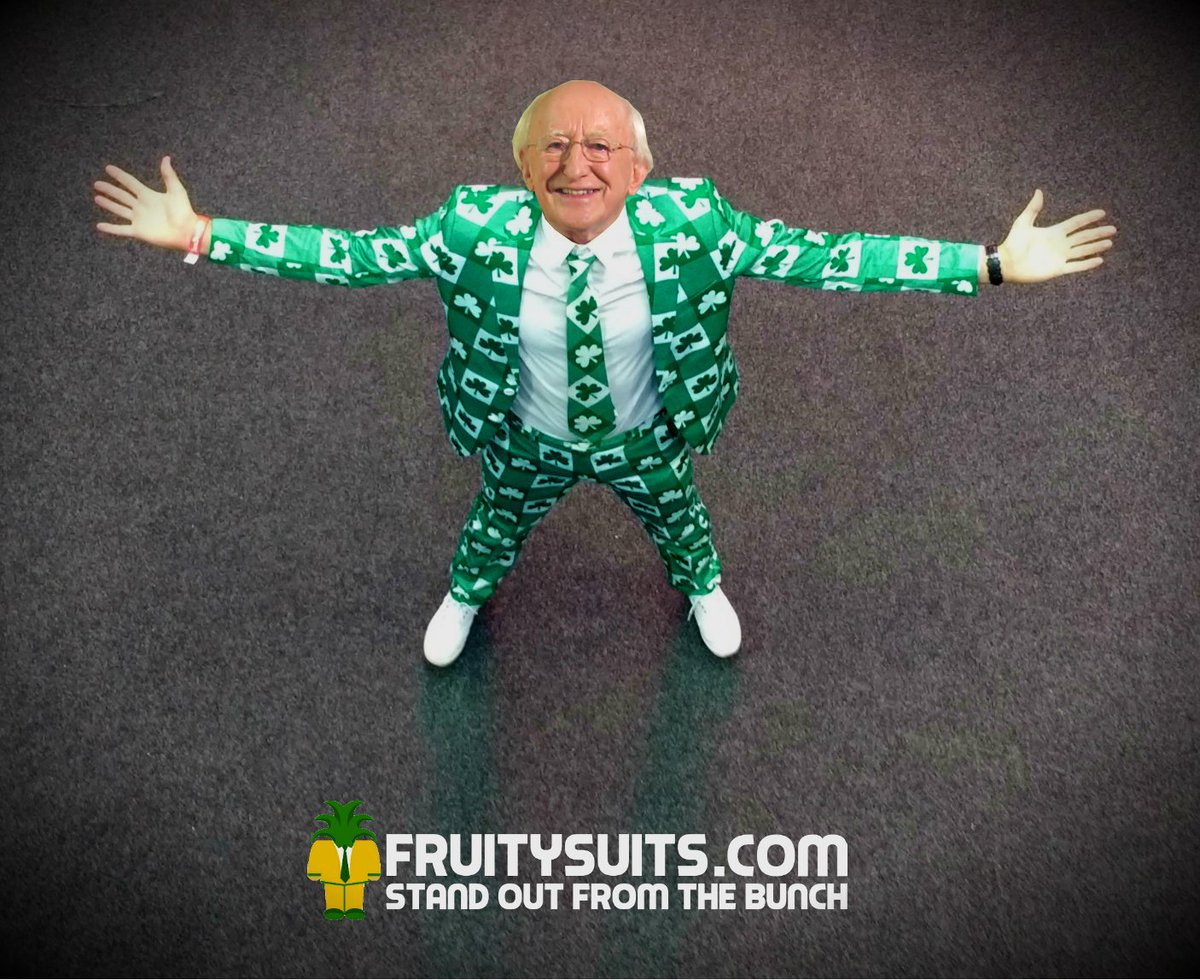 fruitysuits's tweet photo. Michael D Higgins has done it again. Time to get him into a shamrock suit?
#president #fruitysuits #miggeldyhiggins #ireland #irish #shamrocks https://t.co/bkCz4ZHA2J