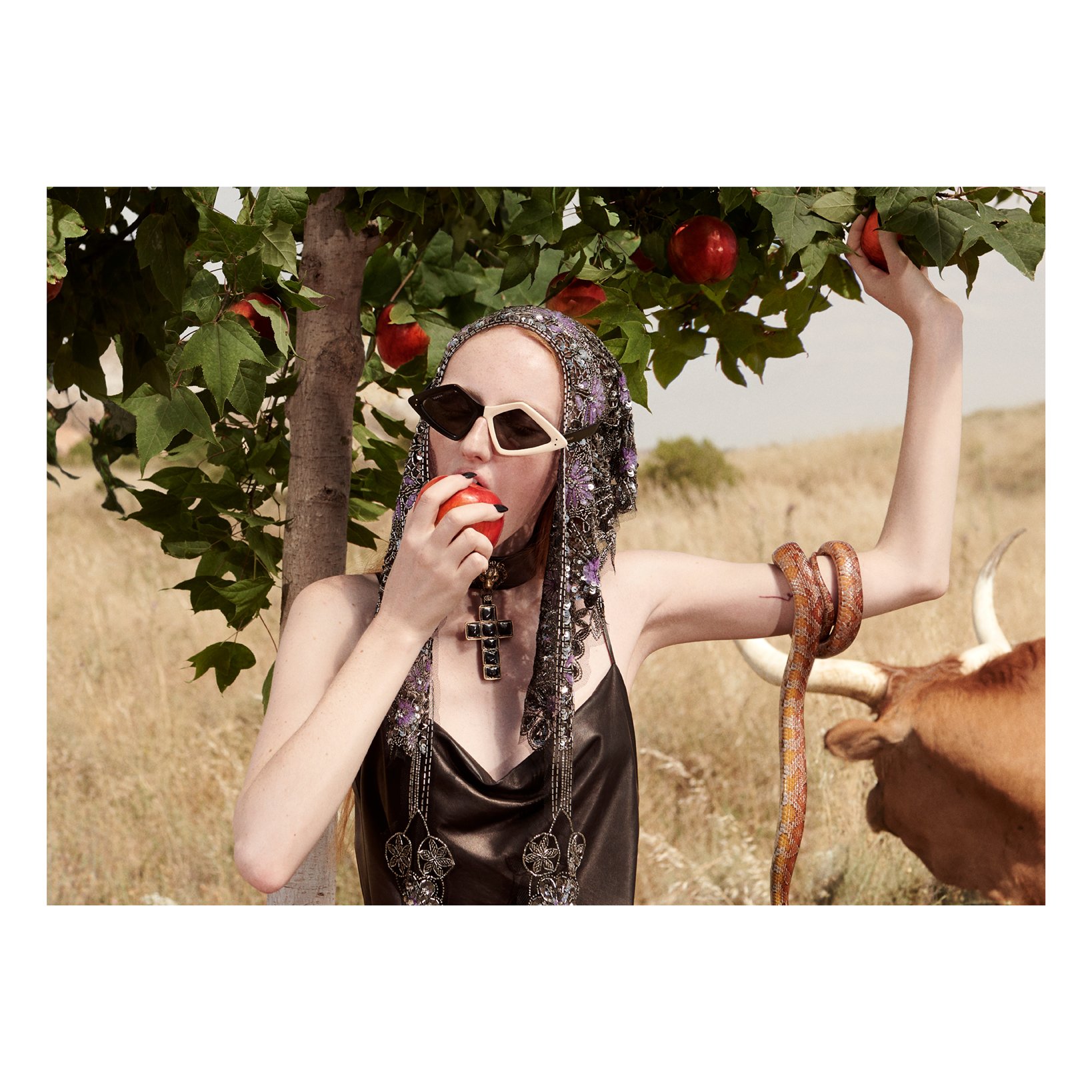 gucci on X Echoing the GucciCruise19 show inspired by a rave in a cemetery a women s look featuring diamond frame sunglasses a leather mini dress and an allover crystal headpiece. GucciGothic Alessand...