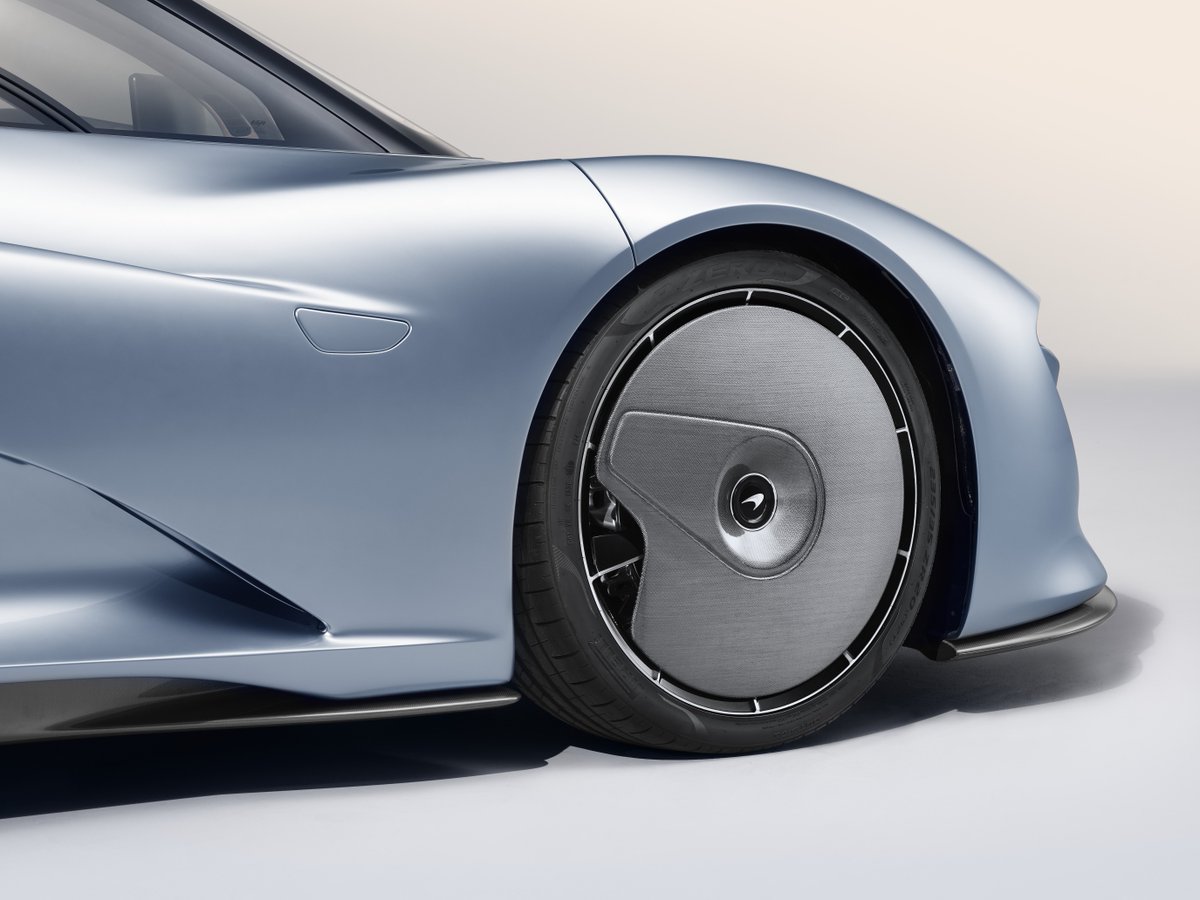 McLarenAuto's tweet photo. Every detail on the #Speedtail has been designed for aero-drag efficiency. Lightweight carbon fibre static wheel covers drive air smoothly along the sides to reduce turbulent air.  
#Speedtail – like no other. https://t.co/afXGM5aX7m
