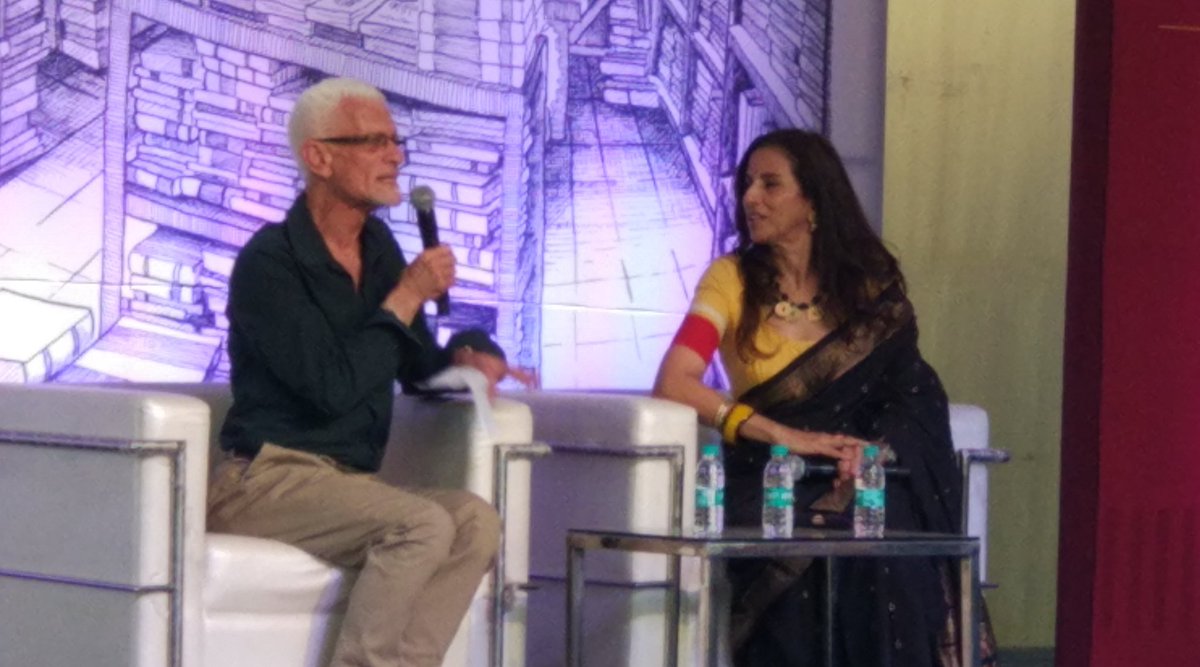 ArunaNambiar's tweet photo. A fun session with India's sexiest 70-year-old, interviewed ably by the very witty Robert Dessaix. #BlrLitFest #BLF2018 #blrlitfest https://t.co/SVgTNZjmMG