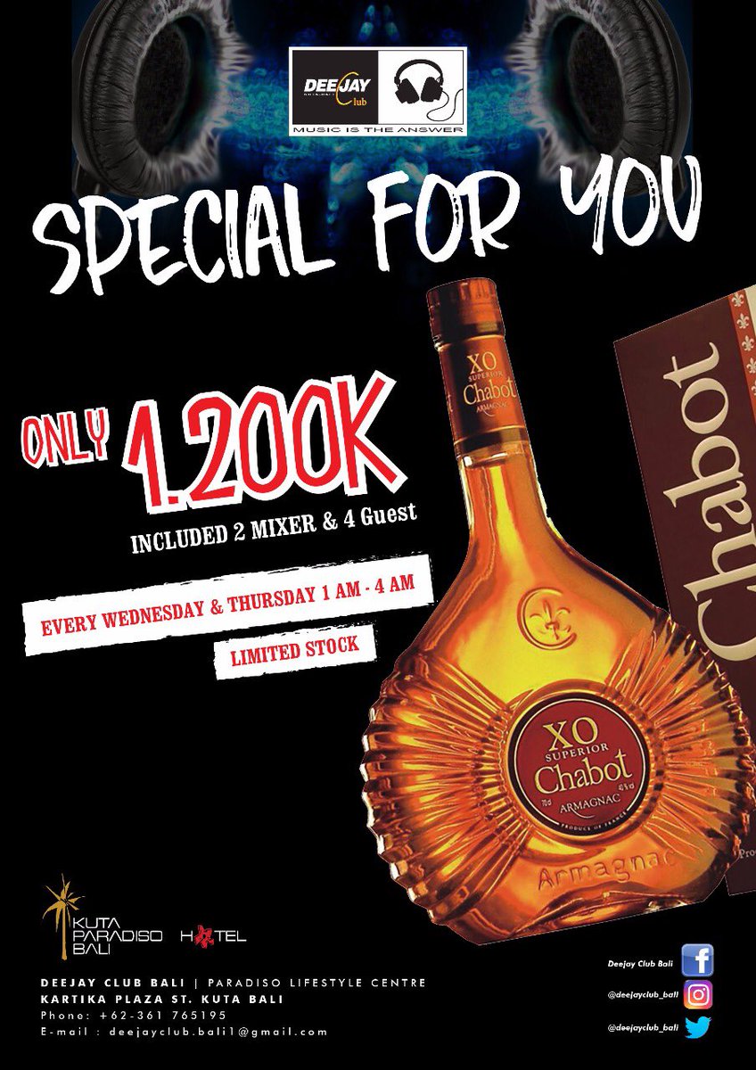 Special promo for you clubbers, CHABOT XO, you have to know before #playon at Deejay Club !
.

RSVP : +62361-765195/ +6281337039872