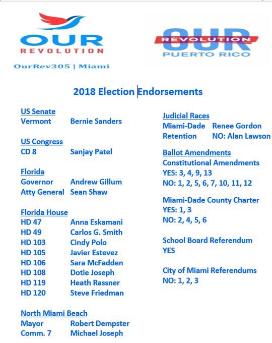OurRev305's tweet image. Heading out to vote? Want to  volunteer for a progressive candidate? Here are our recommendations!

#BlueWave #PinkWave #BlackWave #FlaPol #Miami #Elections2018 #BringItHome #Ballot #SundayThoughts #OurRevolution