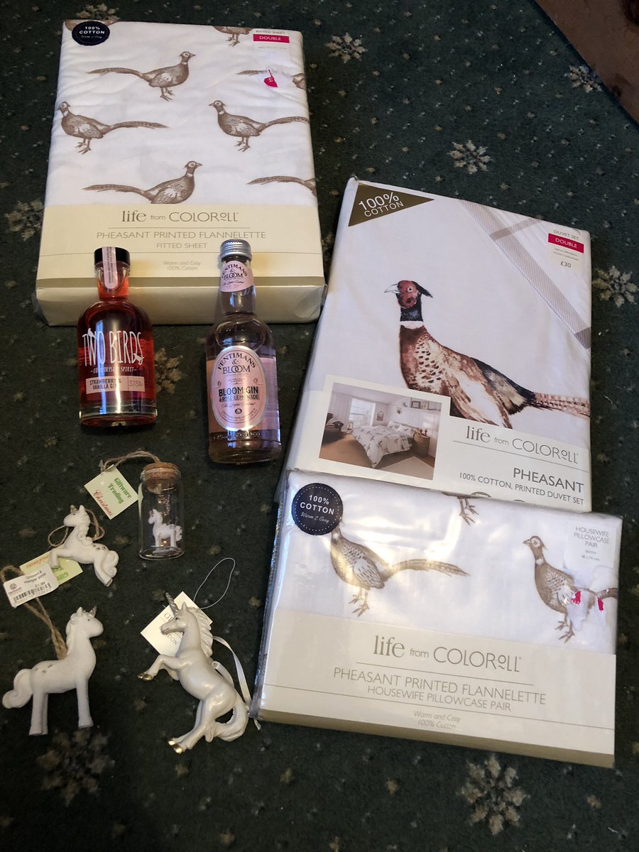 Rather a good afternoon out #shopping with my #parents, Ive come home with #Gin , #Unicorns, #Pheasant duvet cover and sheets & a #WoodlandAnimals top and skirt (on order) ☺️❤️