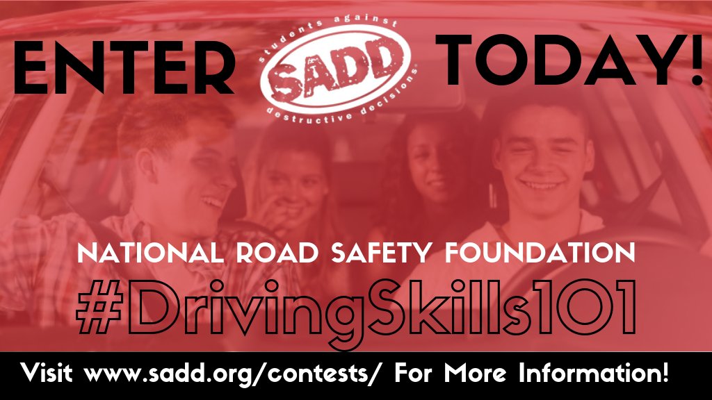 Each year, SADD partners with <a href="/NRSForg/">National Road Safety Foundation</a> to bring students the opportunity to win great cash prizes through the #DrivingSkills101 contest. 😍 Entering is easy! 😁 Explore sadd.org/contests/ for more contest details!