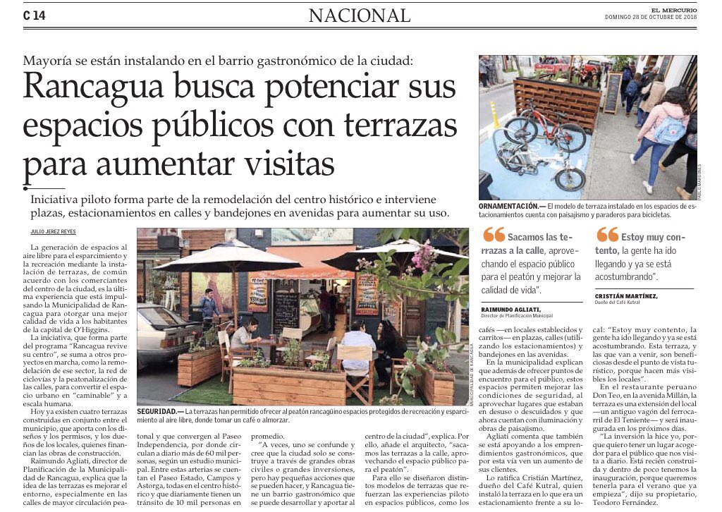 #Rancagua busca potenciar sus espacios públicos con terrazas para aumentar visitas. Hoy en <a href="/ElMercurio_cl/">elmercurio_cl</a>