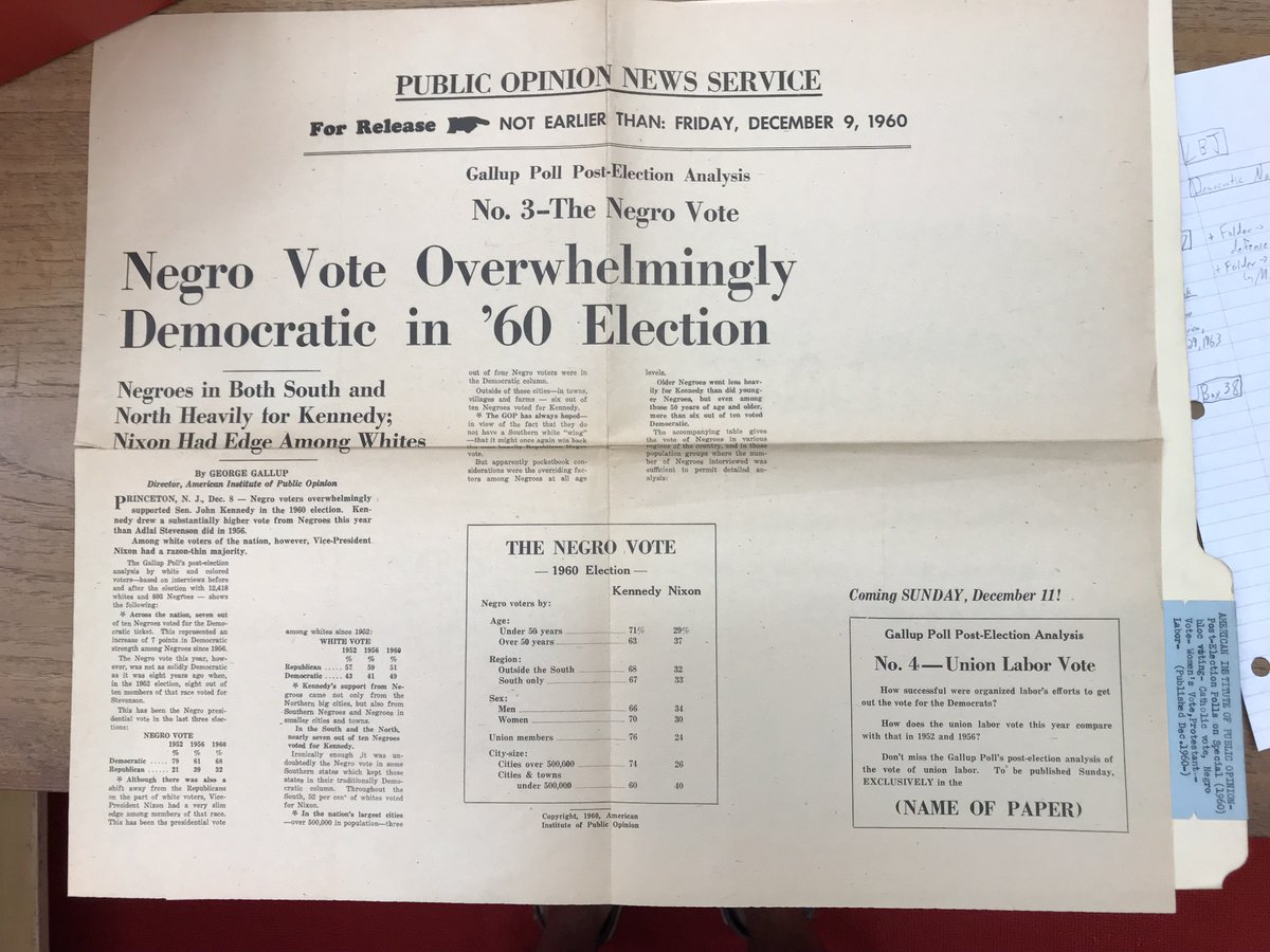 5/ Kennedy won the Northern black vote, which tipped the scales in 1960 (barely). But Nixon still did better among black voters than any GOP candidate ever since (no GOP candidate has ever come close to 30% since 1960)