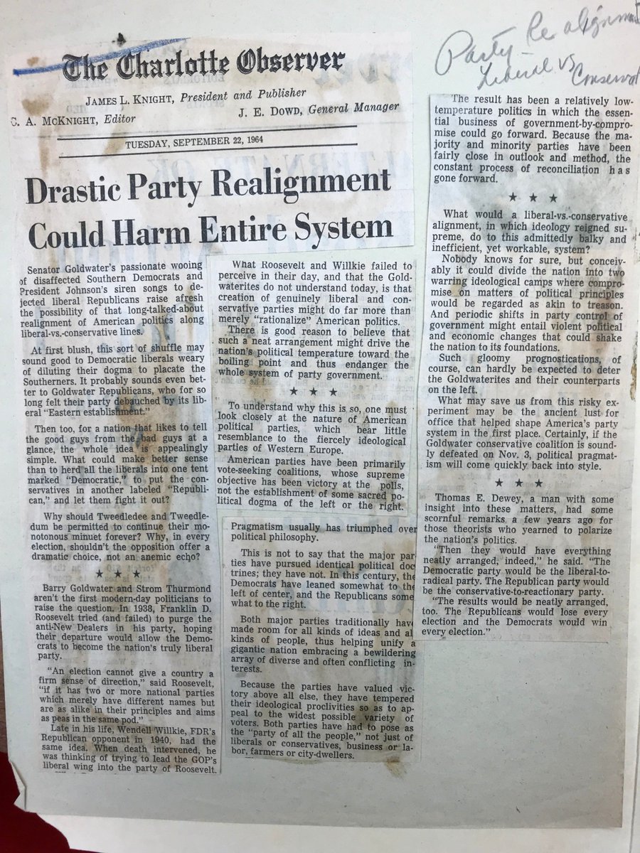 11/ This realignment of the GOP was obvious both then and now. Look at this 1964 editorial from Charlotte: