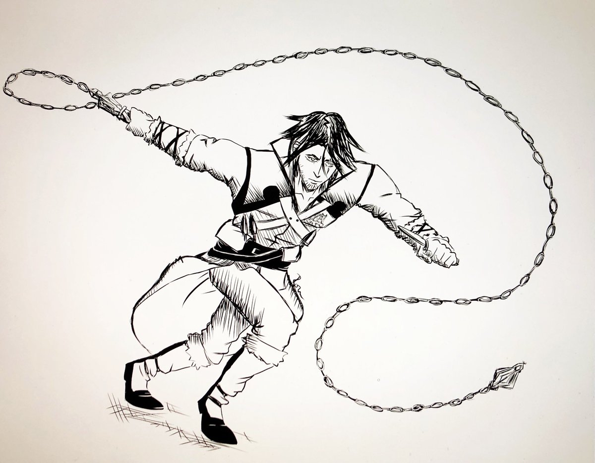 louispencer777's tweet photo. RT @robin2jumpstart: Day 26: Stretch.
I know I’m behind but I had a change in plans. Trevor originally was wheeling around his whip until I saw the @Castlevania episode with the Morning Star.
It is now complete.
#castlevania #inktober #intober2018 … https://t.co/UHUxs3i0nk