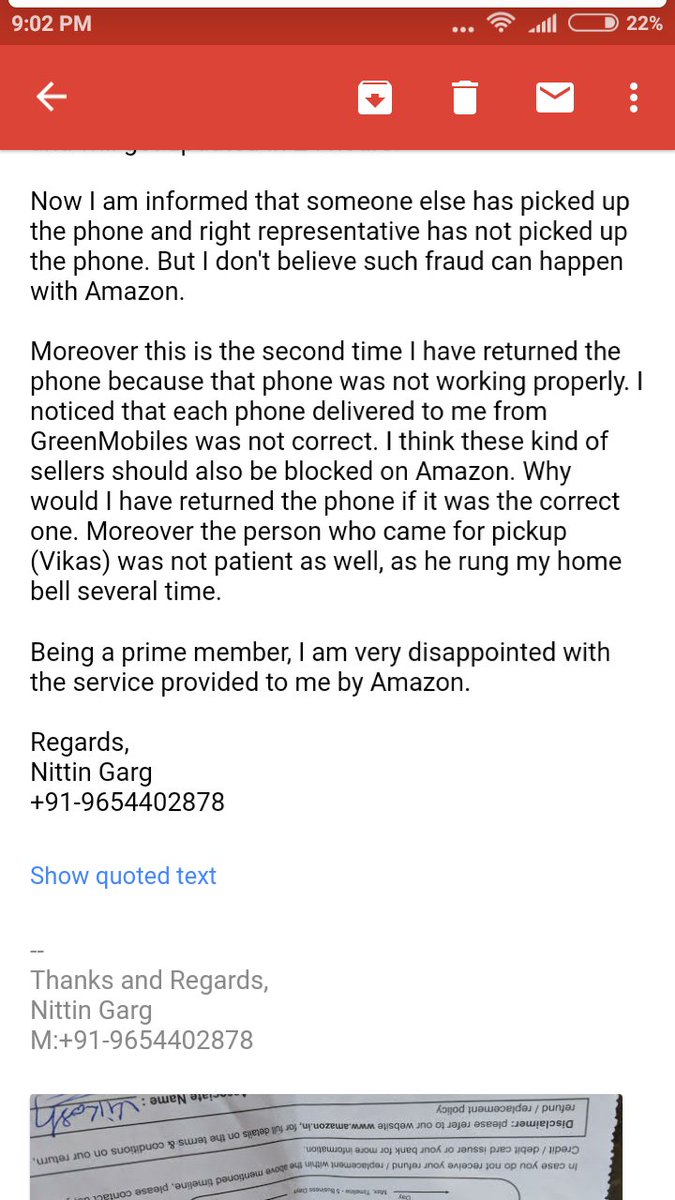 nittingarg's tweet photo. @amazon @AmazonHelp @amazonIN 
FYI , I have been fraud by the company. For reference read the mail context below. https://t.co/UwHs5DDd53