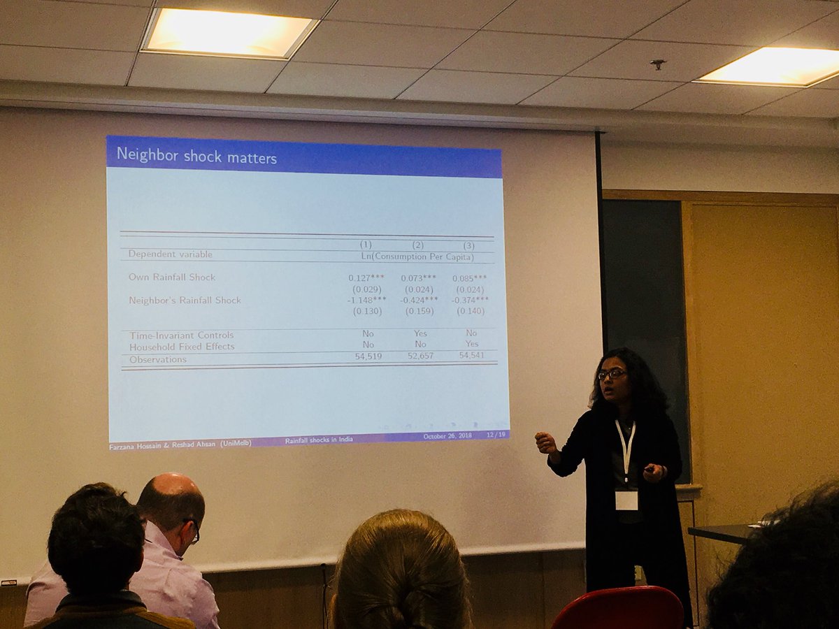 UptonJoannaB's tweet image. “When it rains, it pours...” sadly à-propos: Farzana Hossain @unimelb shows that even potentially positive effects of #climatechange in 🇮🇳 may have negative #spillovers that exacerbate inequality and #foodinsecurity #NEUDC2018
