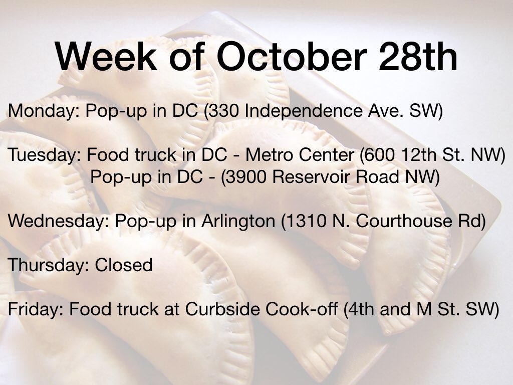 Happy Sunday! Here is our schedule for the week. Curbside Cook-off was postponed and is scheduled for 2 November. Hopefully, the weather will cooperate 😀. #foodfamilyfun