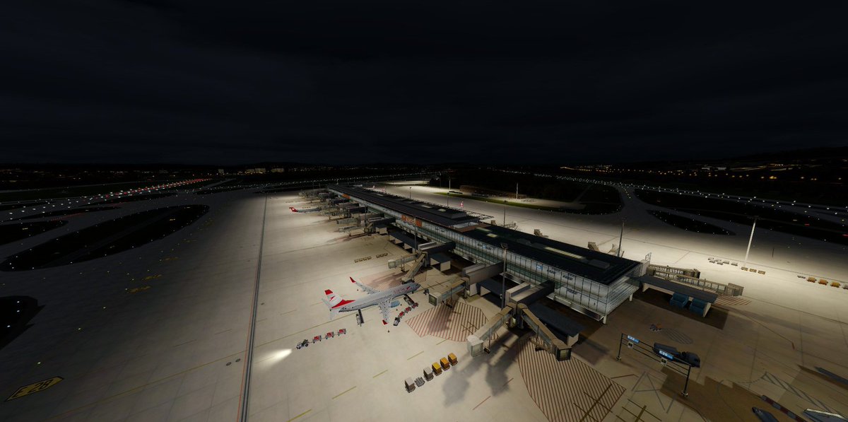 simatron_dan's tweet photo. I HIGHLY recommend @AerosoftGmbH Zurich. Just look how beautiful this looks at night. 7/7 https://t.co/GQrarhEDlk