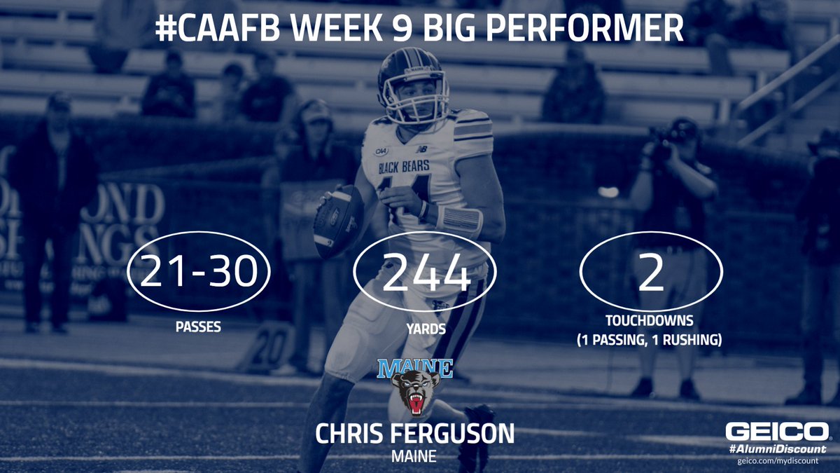 .<a href="/BlackBearsFB/">Maine Football</a> tallied 360-yards of offense in a 28-9 win over UAlbany led by QB Chris Ferguson

#CAAFB