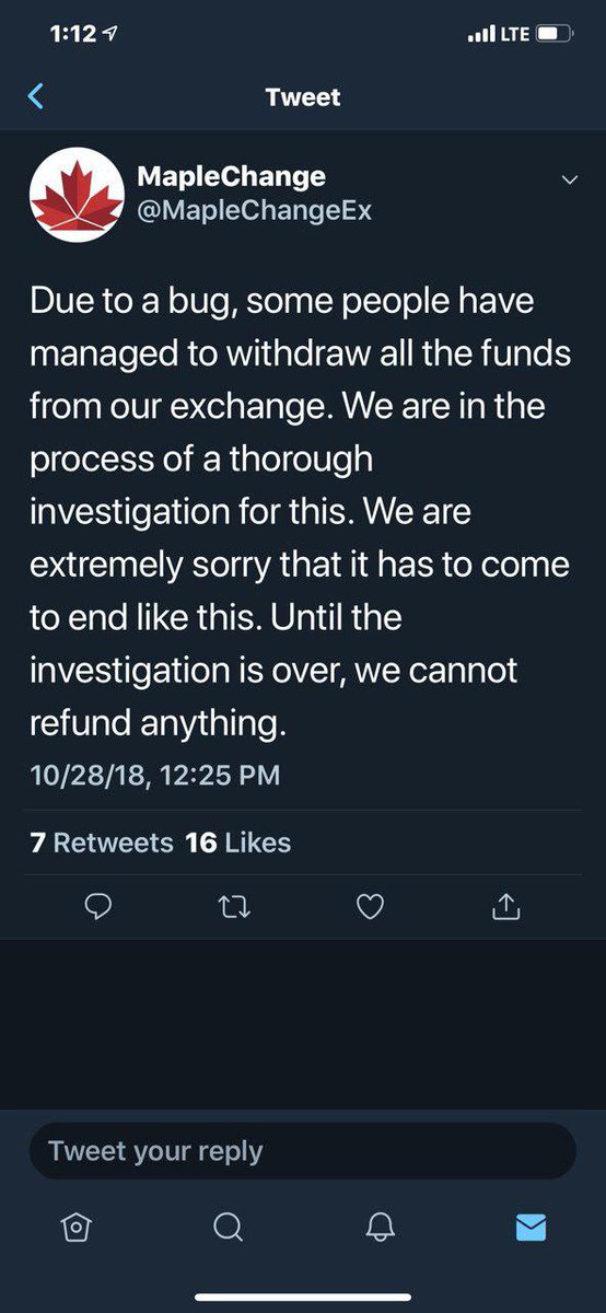 MaskedVillian's tweet image. @ctvedmonton @GlobalEdmonton @CBCEdmonton Here is a story for you. Local crypto exchange #MapleChange closes down its site and all social media after citing a &quot;bug&quot; that lost all their users funds. This was their final tweet. Sounds like a scam to me. Maybe look into it?